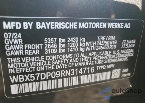 2024 BMW X3 xDrive30I from USA, damaged, VIN WBX57DP09RN314716